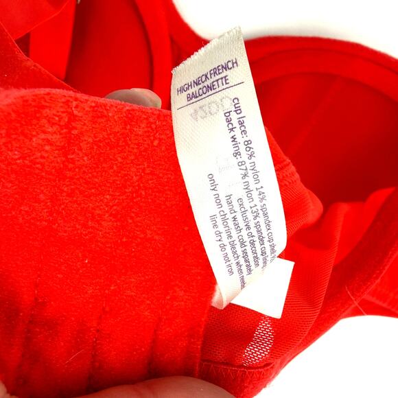 Cacique Red Lace High Neck French Blaconette Bra Size 42DD - Picture 3 of 6